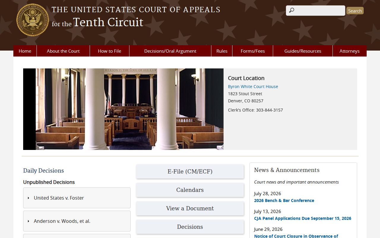 Tenth Circuit calendar route distinct from Woodson County court dates