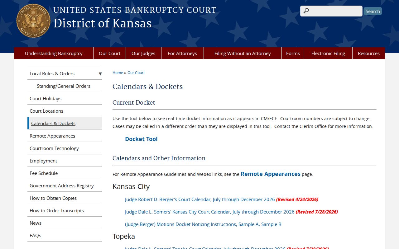 Federal bankruptcy calendar separate from Woodson County court dates