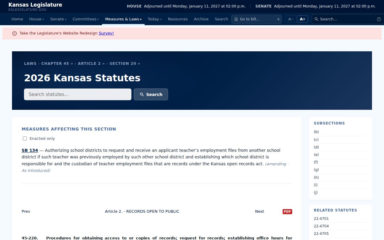 Woodson County court record request procedures under K.S.A. 45-220