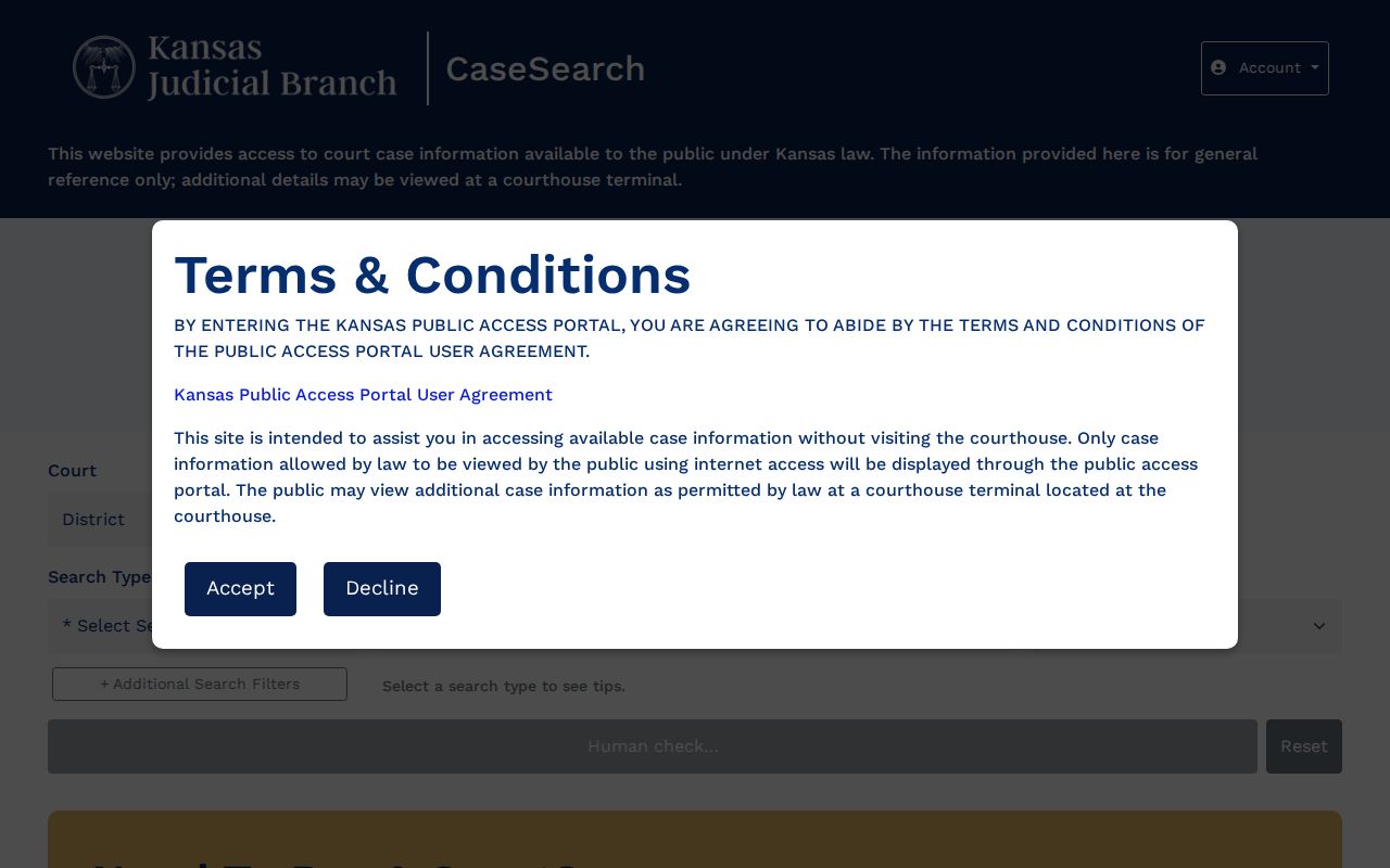 Woodson County case lookup fields in Kansas Case Search