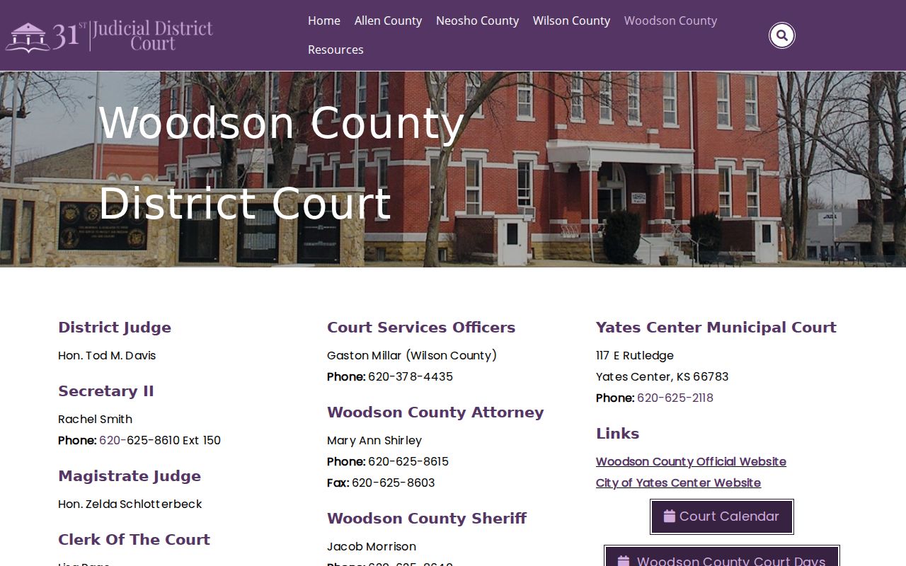 Woodson County court docket district page