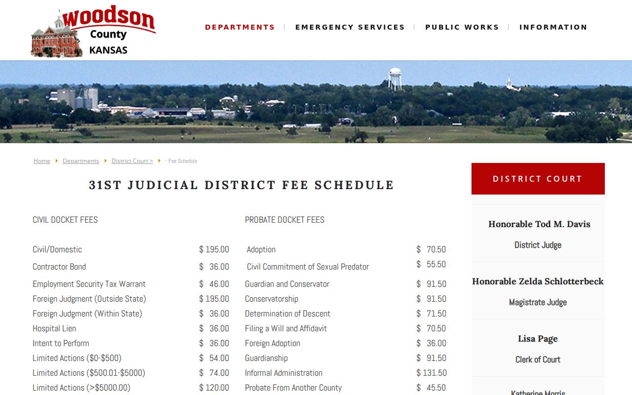 Woodson County court docket fees